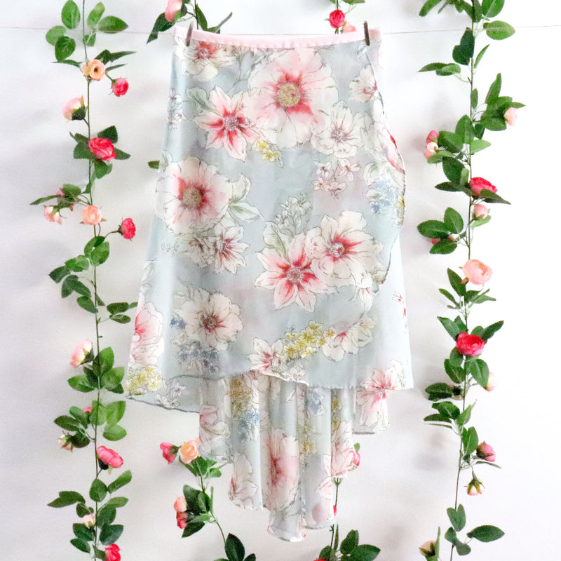 Soubrette-Muted Pastel Blue Floral Ballet Wrap Skirt