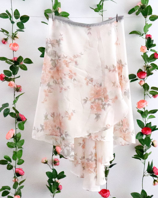 Soubrette - Peach and Gray Floral Ballet Wrap Skirt