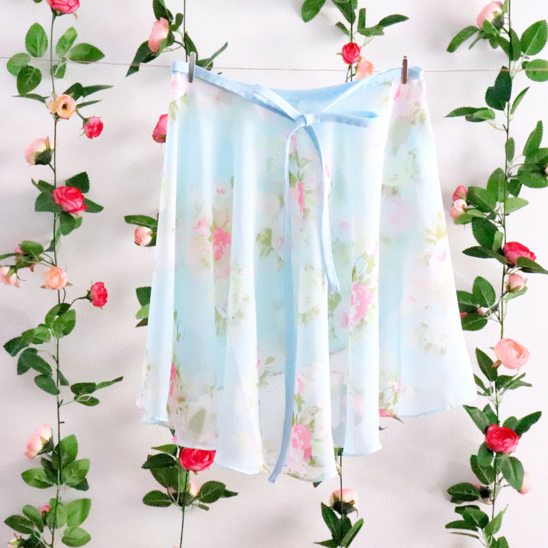 Soubrette-Light Blue and Pink Floral Ballet Wrap Skirt