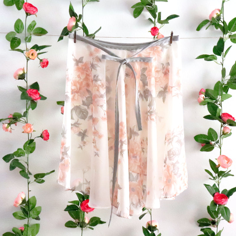 Soubrette - Peach and Gray Floral Ballet Wrap Skirt