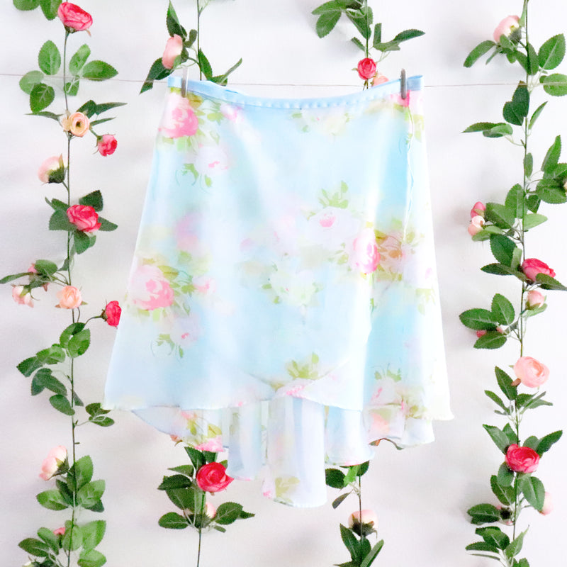 Soubrette-Light Blue and Pink Floral Ballet Wrap Skirt