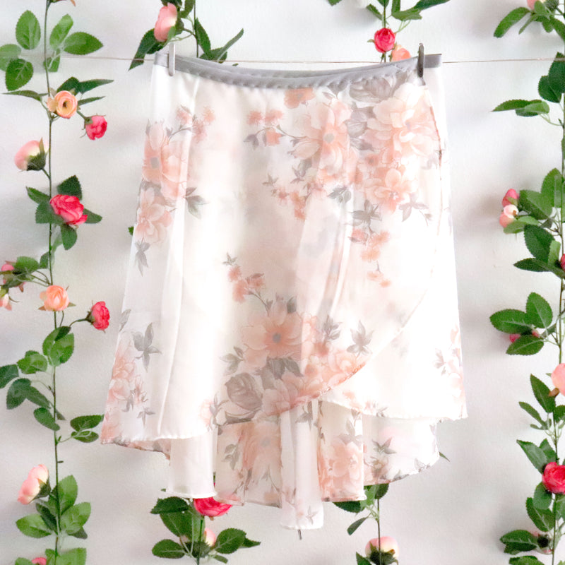 Soubrette - Peach and Gray Floral Ballet Wrap Skirt